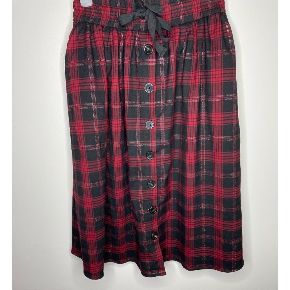 See U Soon Red Plaid Midi Pockets Skirt New With Tags